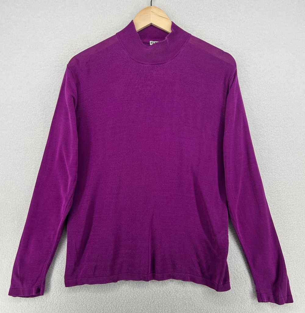 SILX Sweater Womens L Silk Jumper Pullover Mock Neck Long Sleeve Purple VTG
